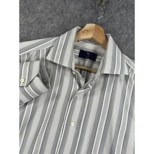 Etro Shirt Mens 16 40 White Black Stripe Long Sleeve 100% Cotton Made In Italy